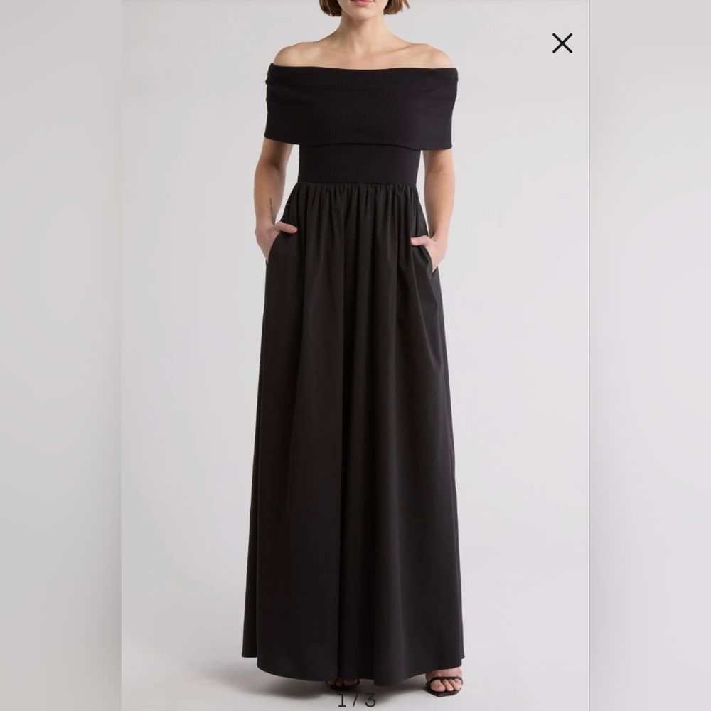 Love By Design Monet Off-the-Shoulder Mixed Media Maxi Dress Size M New